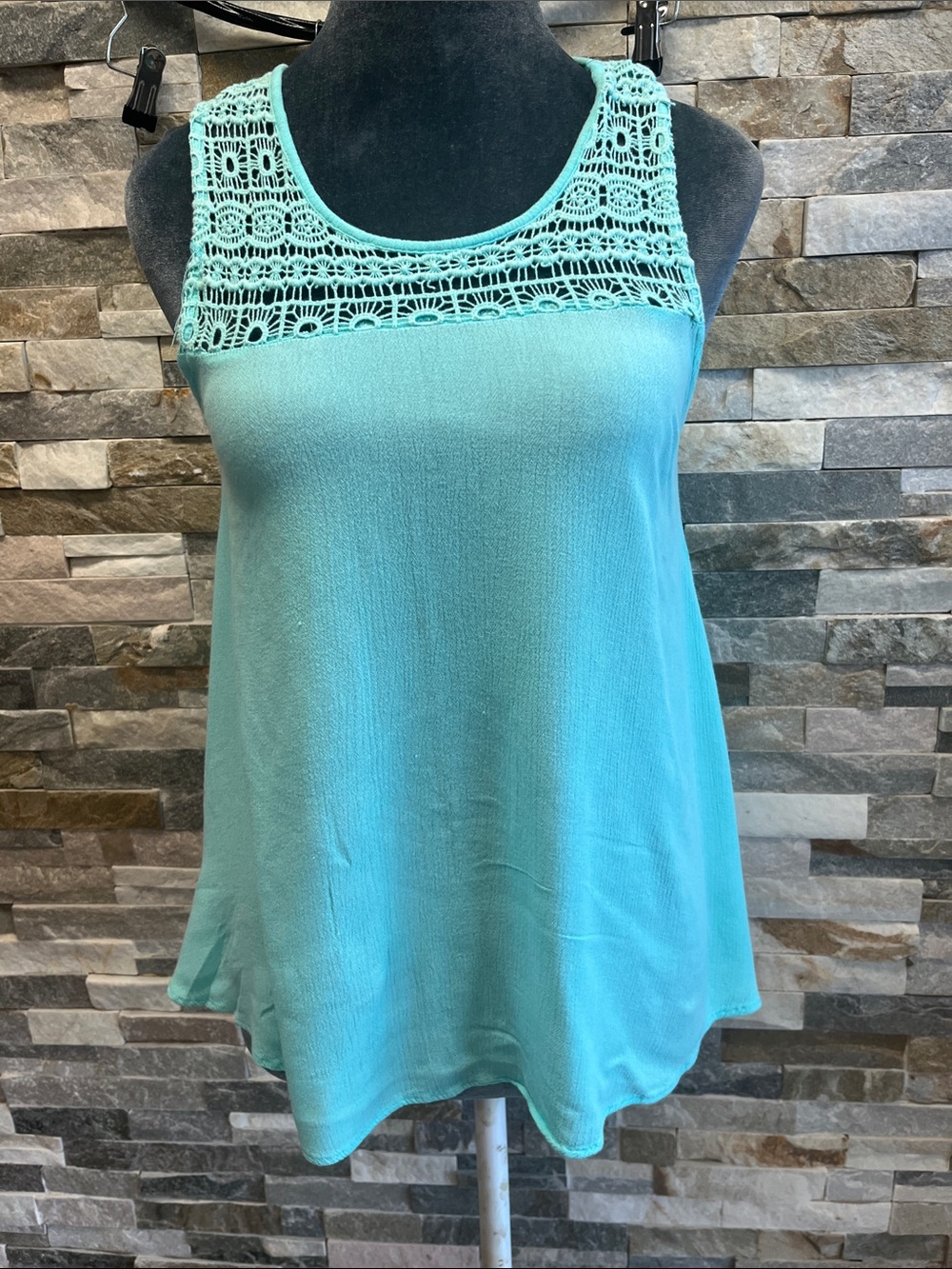 Mudd Aqua Crochet Yoke Tank Top